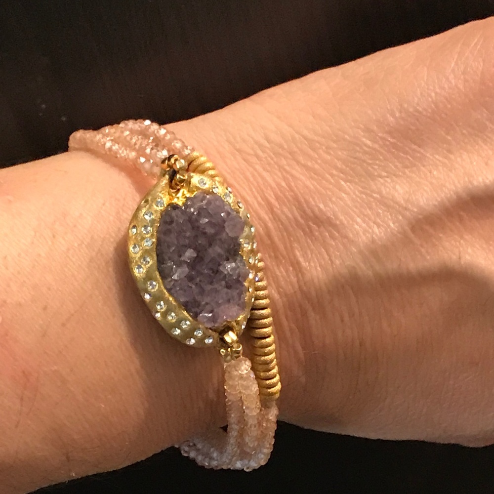 Handmade bracelet Amethyst druzy with crystals - Picture 5 of 5